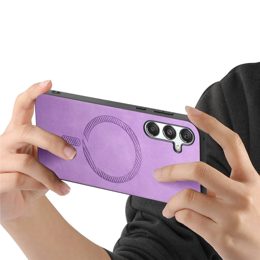 For Samsung Galaxy M34 5G Leather Back Magnetic Case Skin-touch Phone Cover - Purple - 6