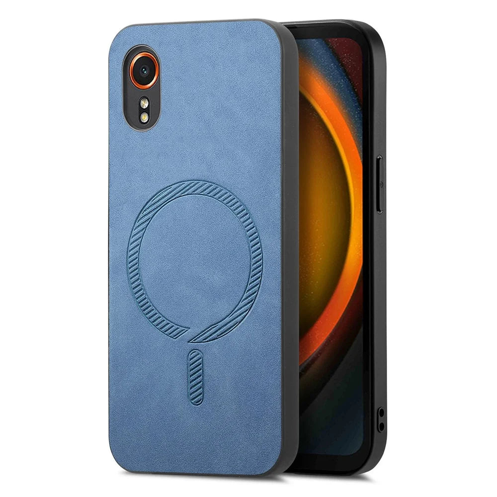 For Samsung Galaxy Xcover7 Leather Back Magnetic Case Skin-touch Phone Cover - Blue - 1