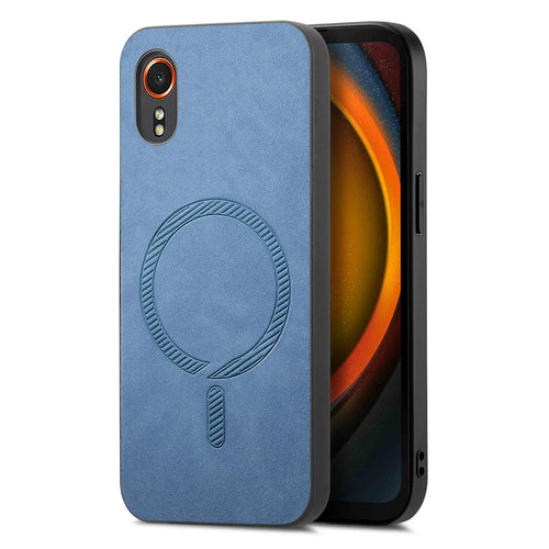 For Samsung Galaxy Xcover7 Leather Back Magnetic Case Skin-touch Phone Cover - Blue - 1
