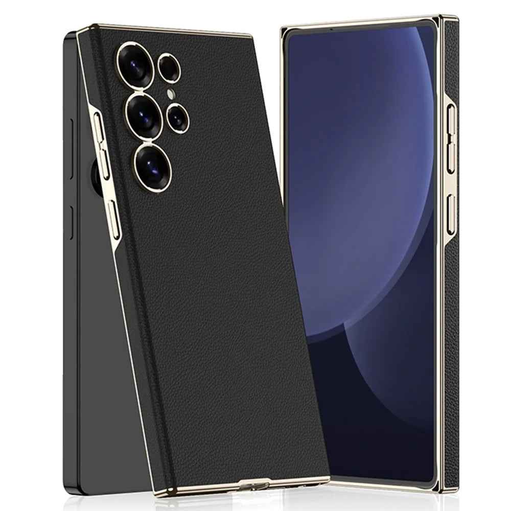 GKK For Samsung Galaxy S24 Ultra Case Electroplated PU + PC Phone Back Cover - Black - 1