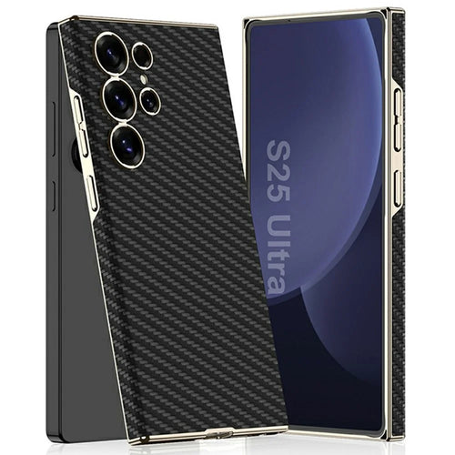 GKK For Samsung Galaxy S23 Ultra Case Electroplated PU + PC Phone Back Cover - Carbon Fiber Texture - 1