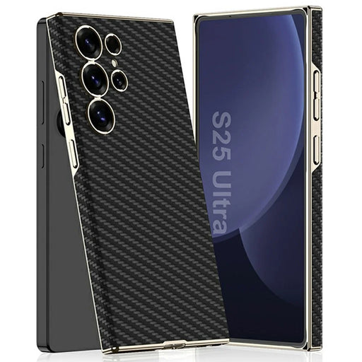 GKK For Samsung Galaxy S23 Ultra Case Electroplated PU + PC Phone Back Cover - Carbon Fiber Texture - 1