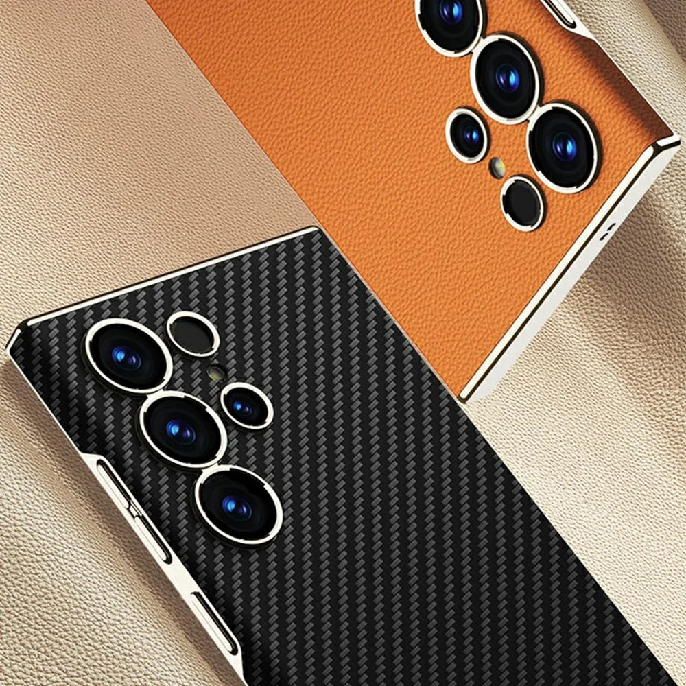 GKK For Samsung Galaxy S23 Ultra Case Electroplated PU + PC Phone Back Cover - Carbon Fiber Texture - 6