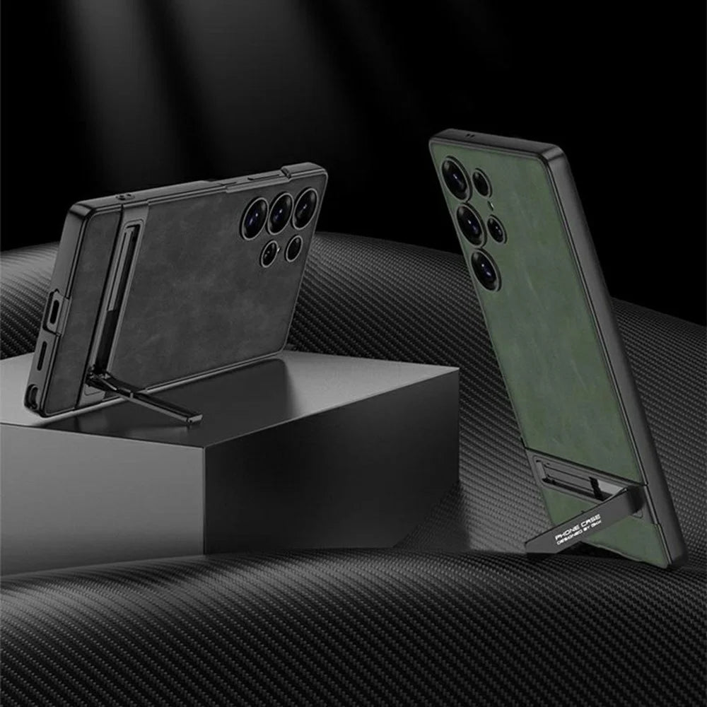 GKK For Samsung Galaxy S25 Ultra Case Matte Leather Coated PC Slim Phone Cover with Kickstand - Matte Black - 2