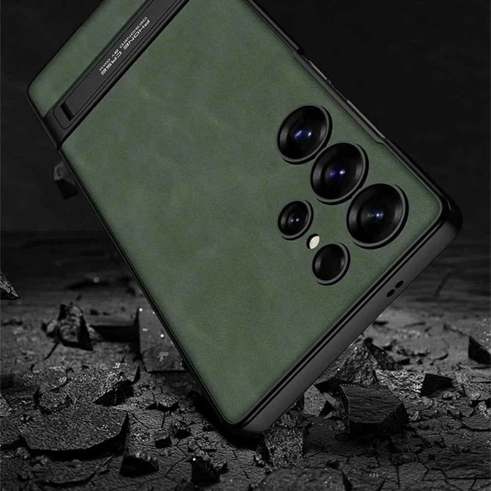 GKK For Samsung Galaxy S25 Ultra Case Matte Leather Coated PC Slim Phone Cover with Kickstand - Matte Black - 5