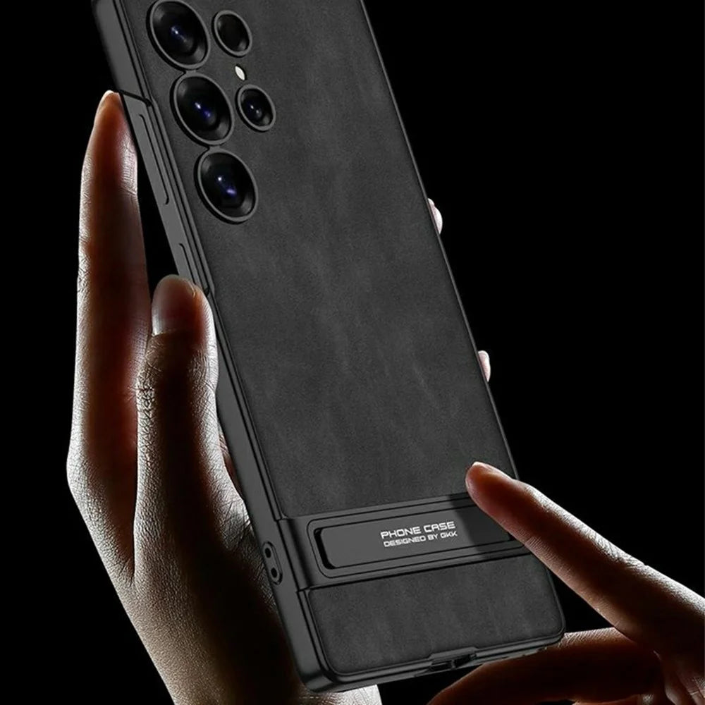 GKK For Samsung Galaxy S25 Ultra Case Matte Leather Coated PC Slim Phone Cover with Kickstand - Matte Black - 7