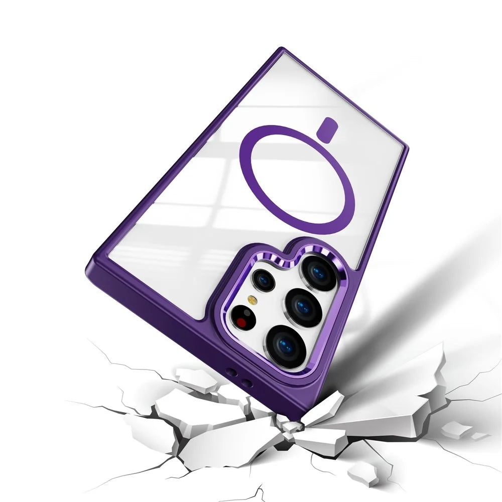 For Samsung Galaxy S25 Ultra Magnetic Case TPU+PC Clear Phone Cover - Black - 5