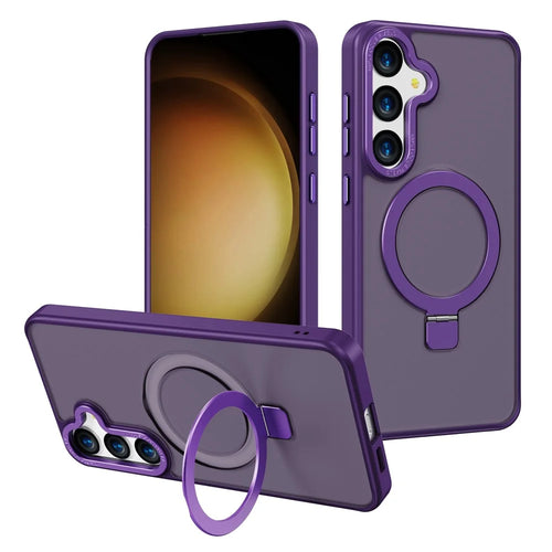 For Samsung Galaxy S24 FE Magnetic Case Anti-Drop TPU + PC Kickstand Phone Cover - Dark Purple - 1