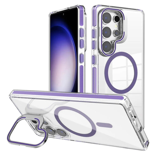 For Samsung Galaxy S23 Ultra Magnetic Case TPU + PC Phone Cover with Lens Kickstand - Dark Purple - 1