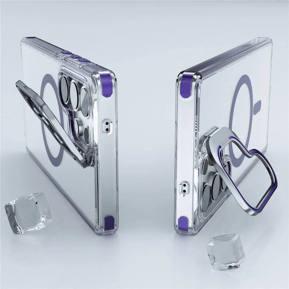 For Samsung Galaxy S23 Ultra Magnetic Case TPU + PC Phone Cover with Lens Kickstand - Dark Purple - 2