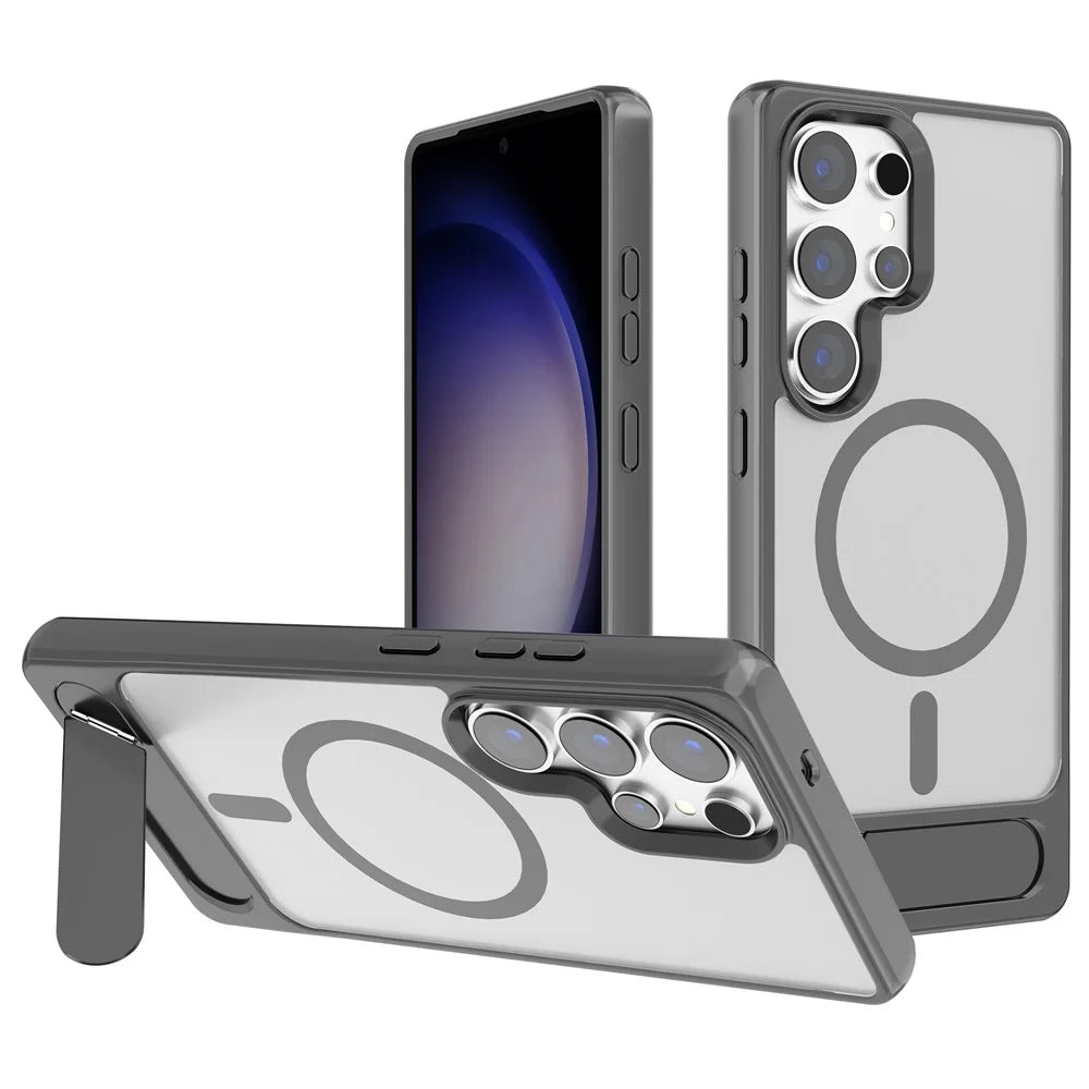 For Samsung Galaxy S25 Ultra Magnetic Case Kickstand TPU + PC Matte Phone Cover - Grey - 1
