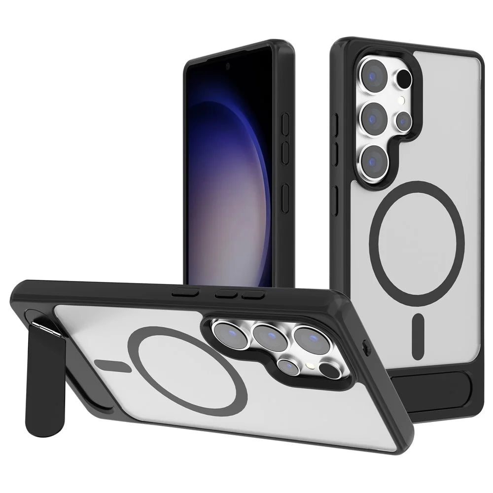 For Samsung Galaxy S24 Ultra Magnetic Case Kickstand TPU + PC Matte Phone Cover - Black - 1