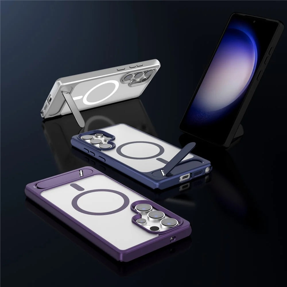For Samsung Galaxy S23 Ultra Magnetic Case Kickstand TPU + PC Matte Phone Cover - Silver - 2