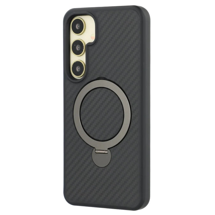 For Samsung Galaxy S25+ Magnetic Case TPU+PC Carbon Fiber Texture Phone Cover Rotatable Ring Holder - 3