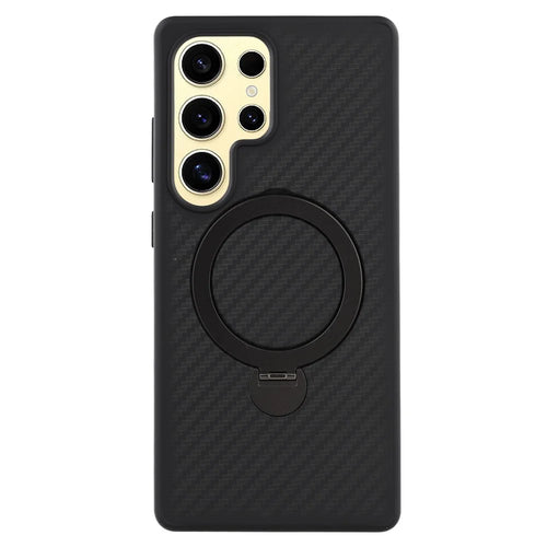 For Samsung Galaxy S25 Ultra Magnetic Case Kickstand TPU + PC Phone Cover Carbon Fiber Texture - 1