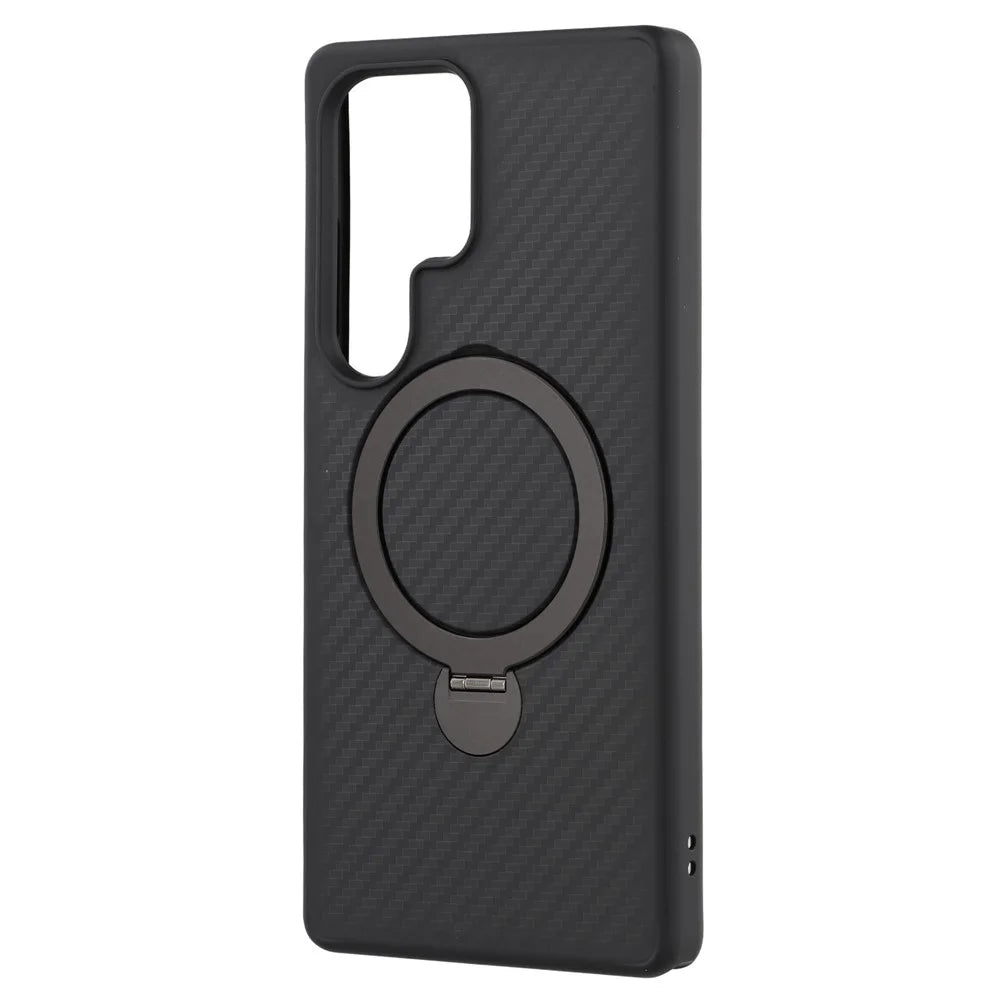 For Samsung Galaxy S25 Ultra Magnetic Case Kickstand TPU + PC Phone Cover Carbon Fiber Texture - 3