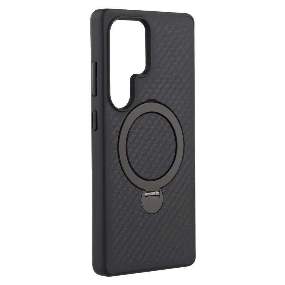 For Samsung Galaxy S25 Ultra Magnetic Case Kickstand TPU + PC Phone Cover Carbon Fiber Texture - 4