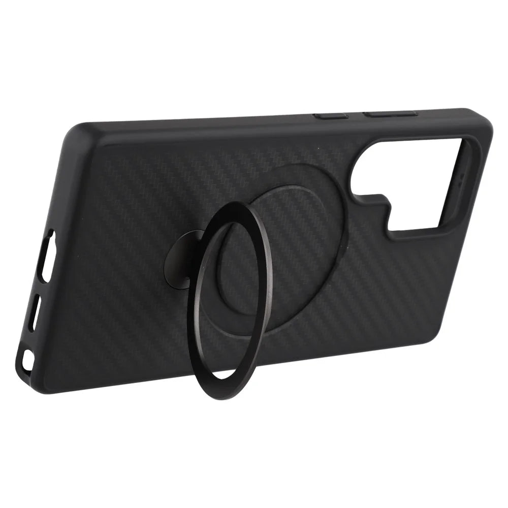 For Samsung Galaxy S25 Ultra Magnetic Case Kickstand TPU + PC Phone Cover Carbon Fiber Texture - 5