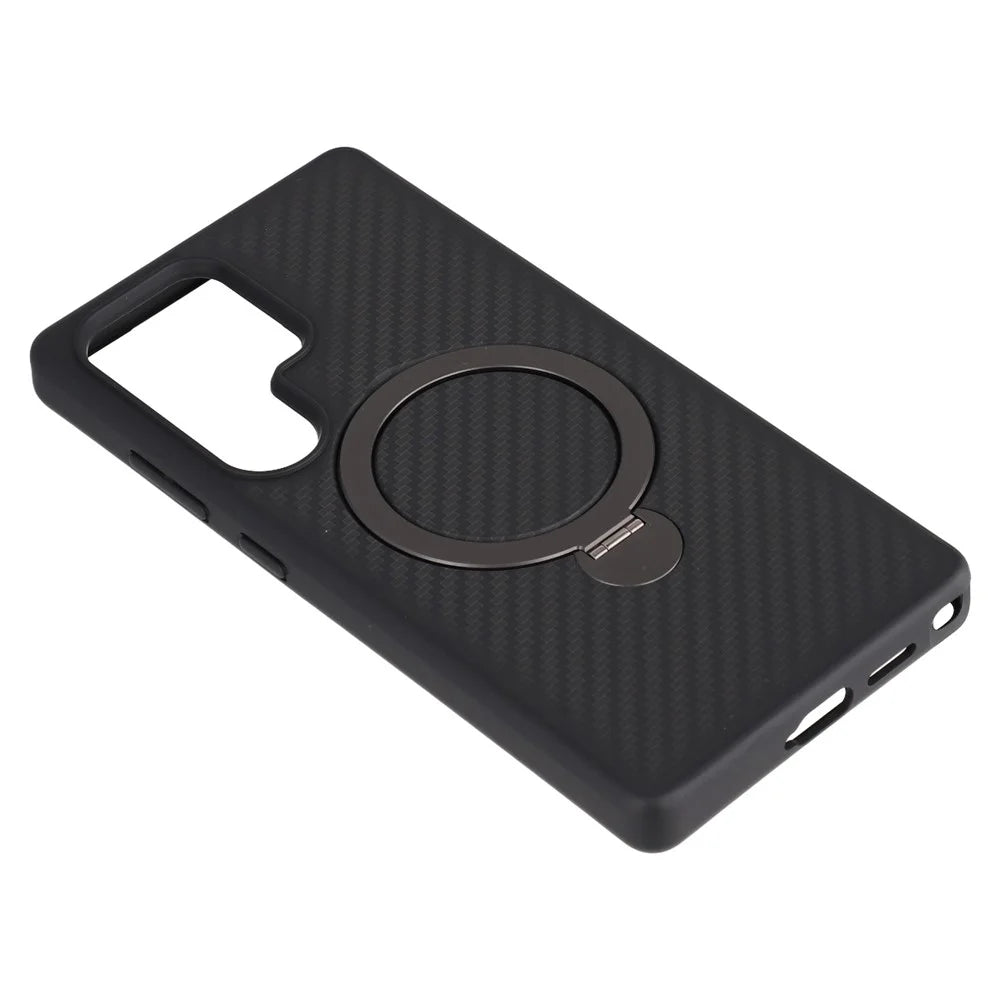 For Samsung Galaxy S25 Ultra Magnetic Case Kickstand TPU + PC Phone Cover Carbon Fiber Texture - 6
