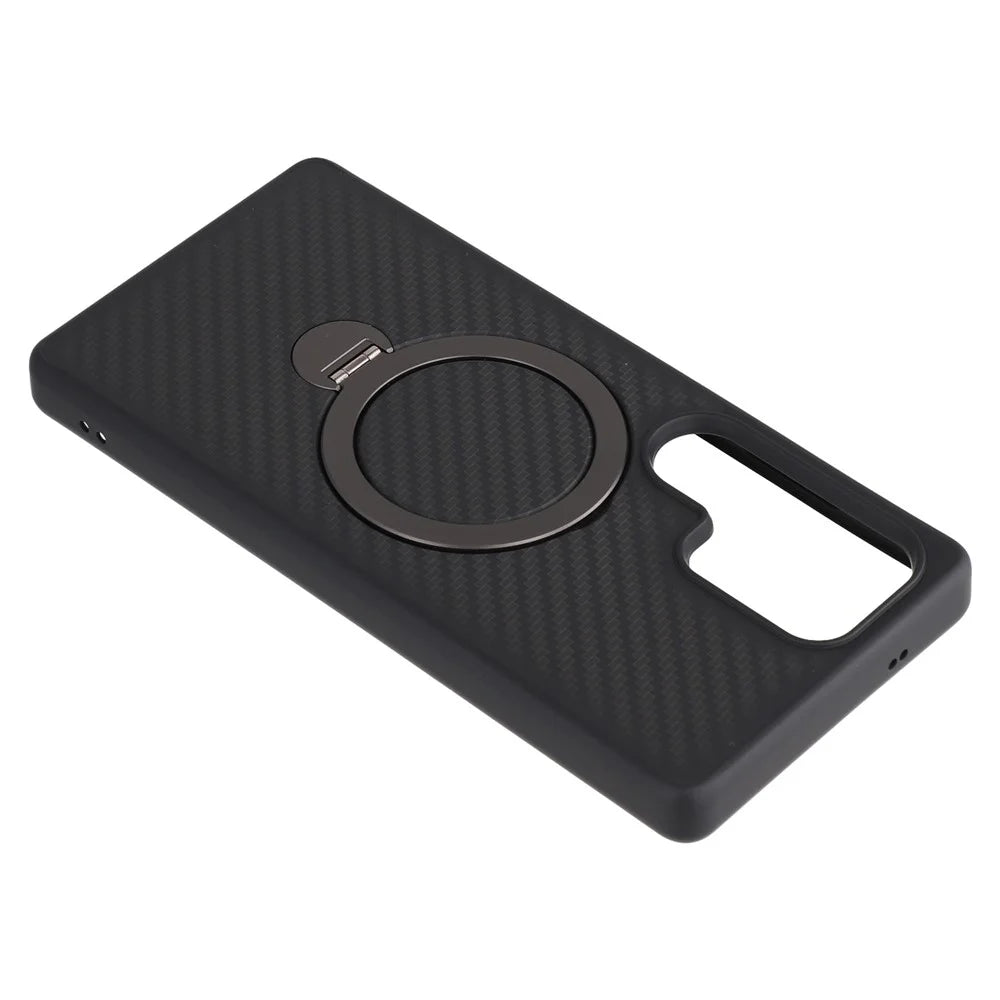 For Samsung Galaxy S25 Ultra Magnetic Case Kickstand TPU + PC Phone Cover Carbon Fiber Texture - 7