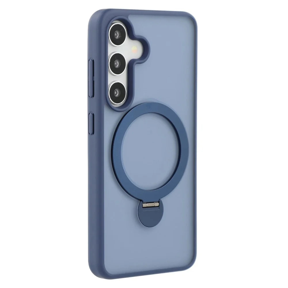 For Samsung Galaxy S25 Magnetic Case Rotary Ring Kickstand TPU + PC Phone Cover - Sapphire - 1