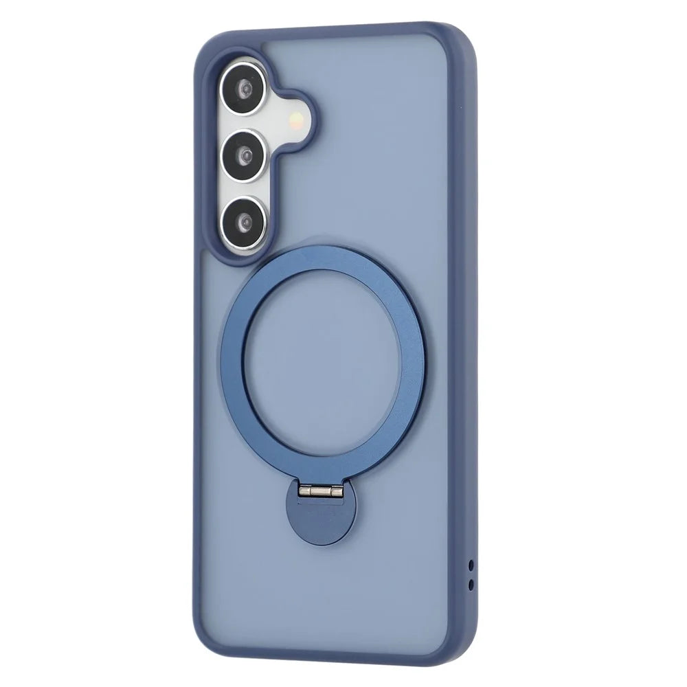For Samsung Galaxy S25 Magnetic Case Rotary Ring Kickstand TPU + PC Phone Cover - Sapphire - 3