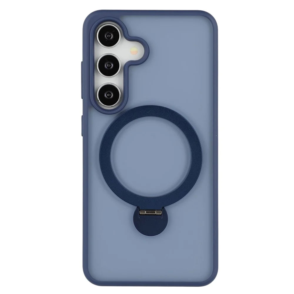 For Samsung Galaxy S25 Magnetic Case Rotary Ring Kickstand TPU + PC Phone Cover - Sapphire - 4