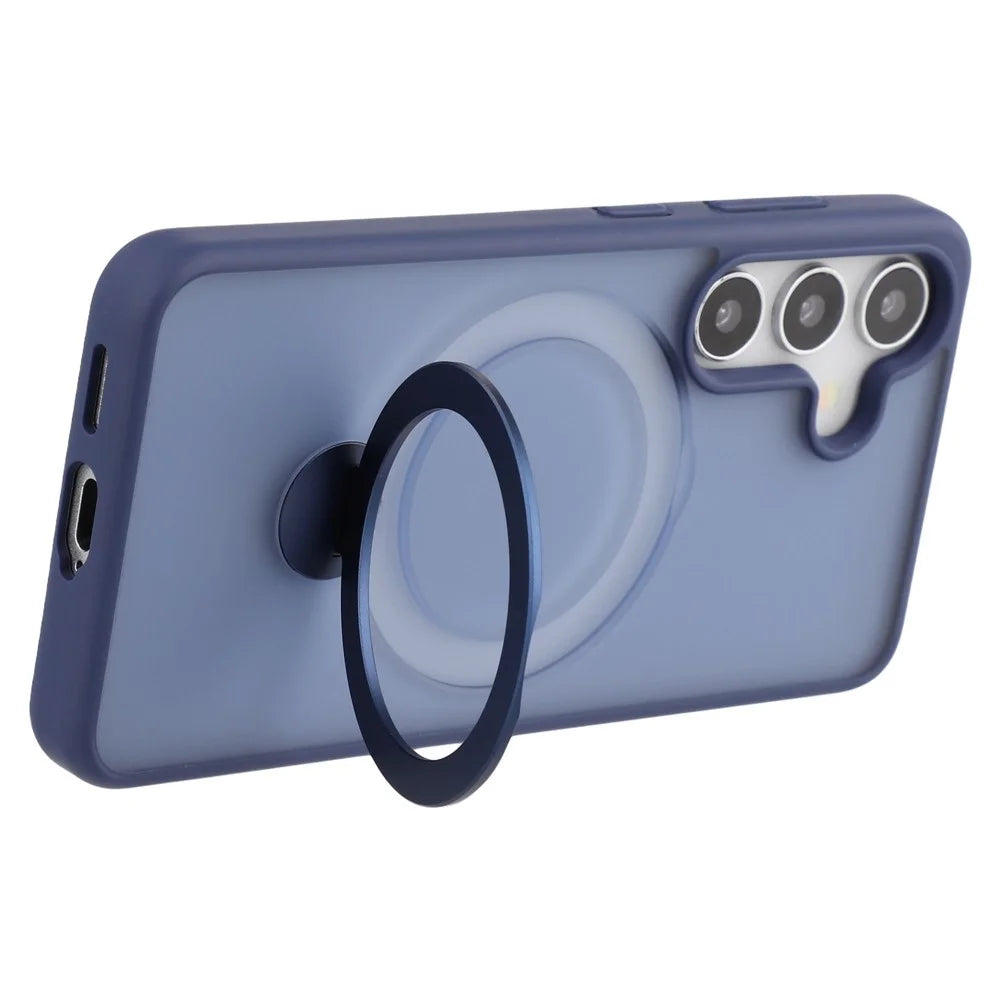 For Samsung Galaxy S25 Magnetic Case Rotary Ring Kickstand TPU + PC Phone Cover - Sapphire - 5