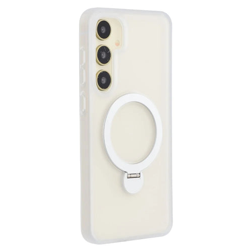 For Samsung Galaxy S25+ Magnetic Case Rotary Ring Kickstand TPU + PC Phone Cover - Transparent - 1
