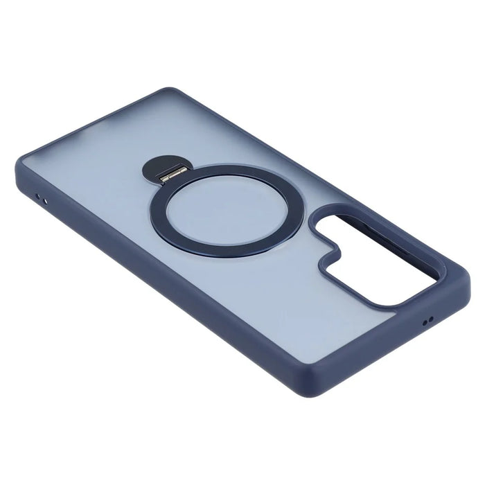 For Samsung Galaxy S25 Ultra Magnetic Case Rotary Ring Kickstand TPU + PC Phone Cover - Sapphire - 5