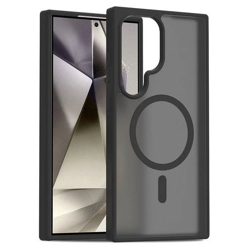 For Samsung Galaxy S24 Ultra Magnetic Case TPU Frame Acrylic Back Phone Cover Skin Touch - Black - 1