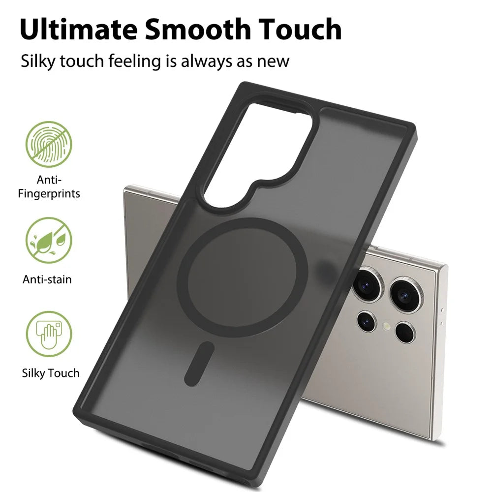 For Samsung Galaxy S24 Ultra Magnetic Case TPU Frame Acrylic Back Phone Cover Skin Touch - Black - 2