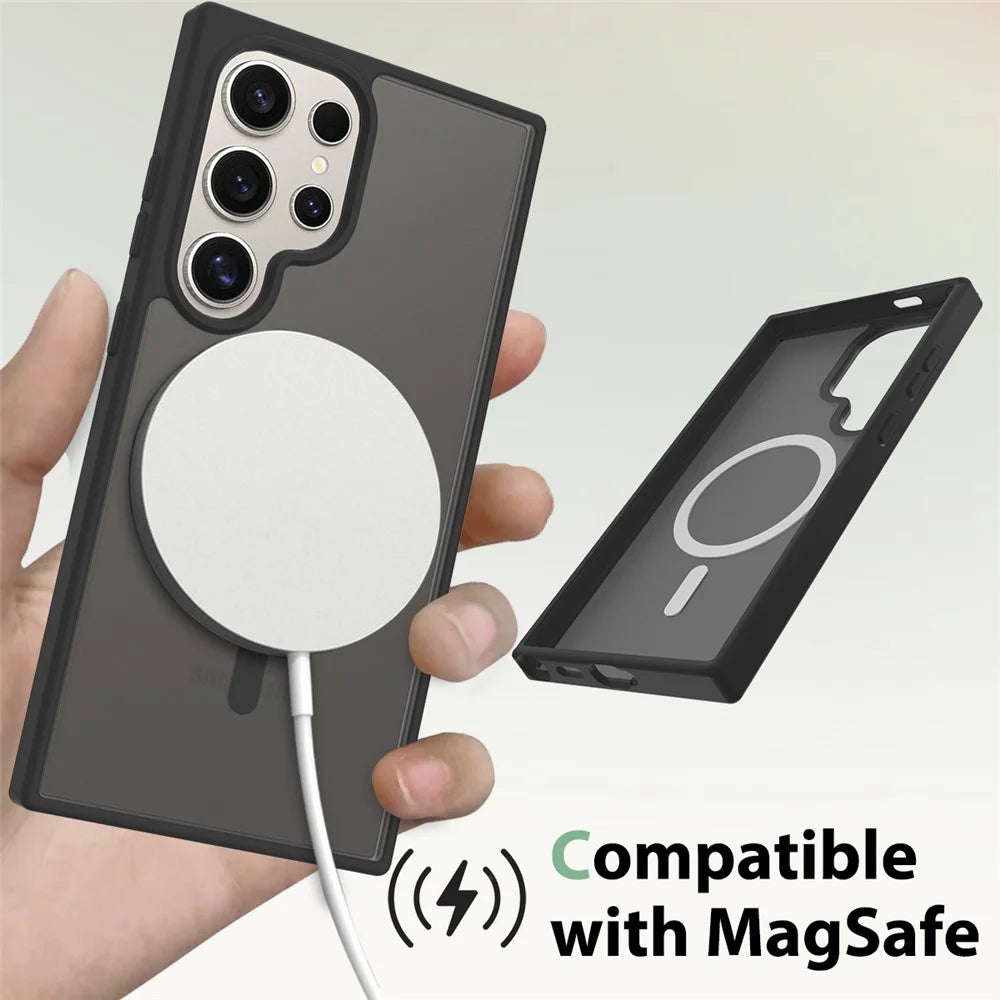 For Samsung Galaxy S24 Ultra Magnetic Case TPU Frame Acrylic Back Phone Cover Skin Touch - Black - 3