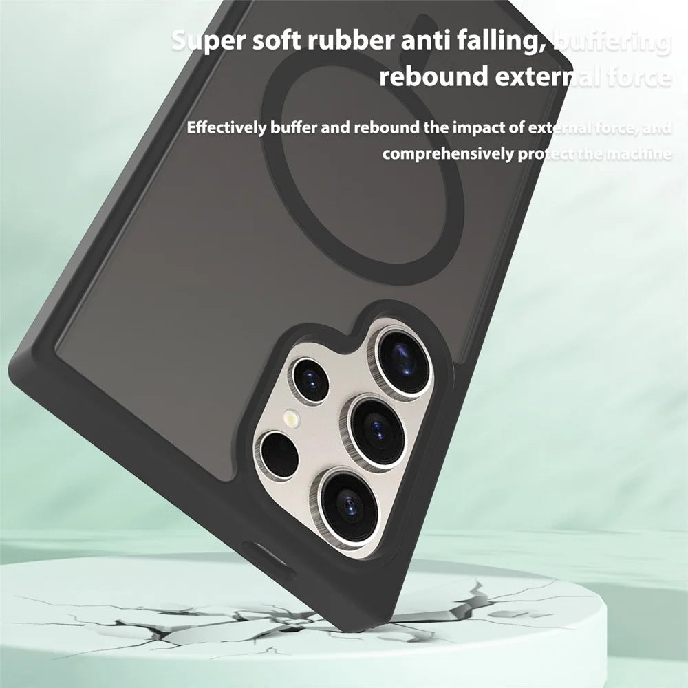 For Samsung Galaxy S24 Ultra Magnetic Case TPU Frame Acrylic Back Phone Cover Skin Touch - Black - 5