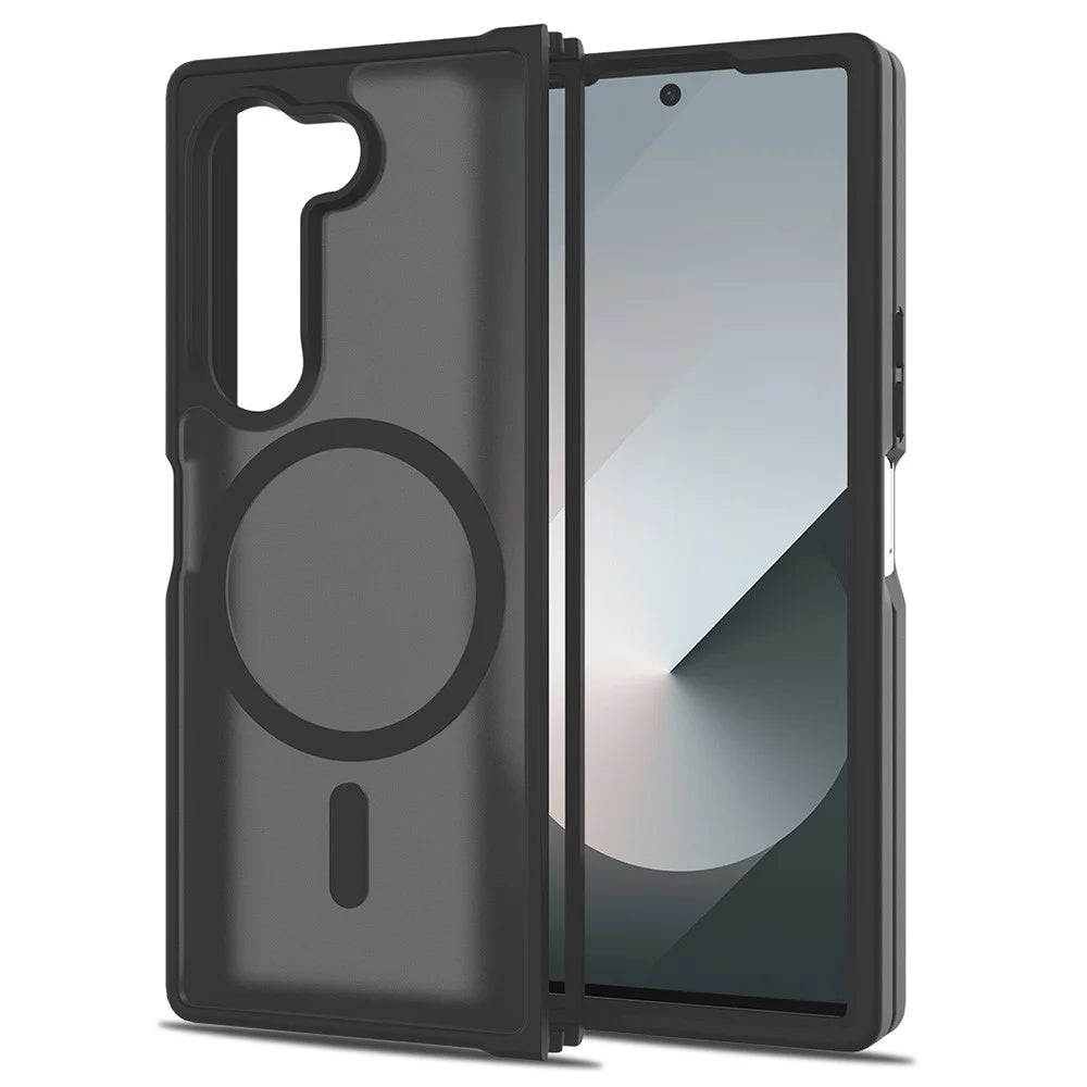 For Samsung Galaxy Z Fold6 5G Magnetic Case TPU Frame Acrylic Back Phone Cover Skin Touch - Black - 1