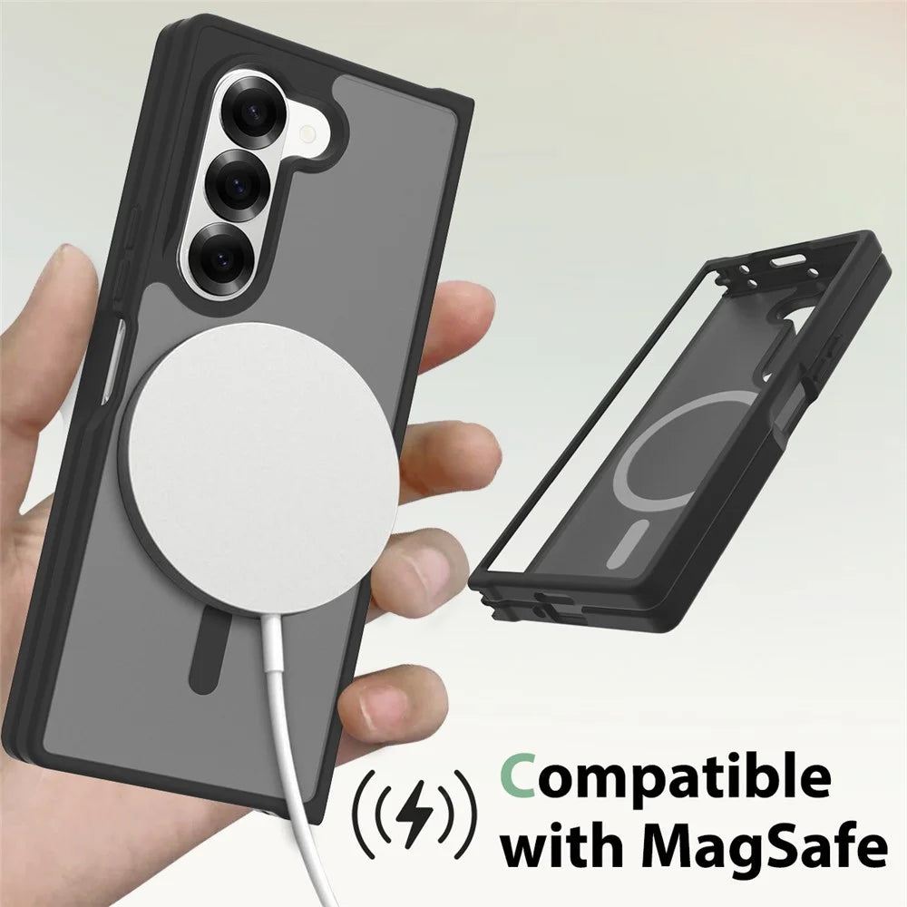 For Samsung Galaxy Z Fold6 5G Magnetic Case TPU Frame Acrylic Back Phone Cover Skin Touch - Black - 3