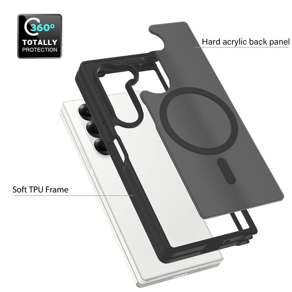 For Samsung Galaxy Z Fold6 5G Magnetic Case TPU Frame Acrylic Back Phone Cover Skin Touch - Black - 4