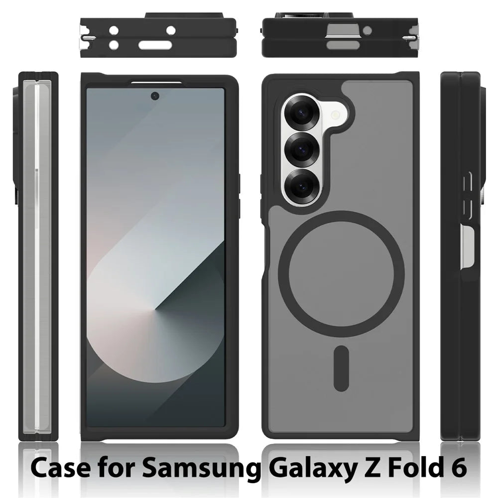 For Samsung Galaxy Z Fold6 5G Magnetic Case TPU Frame Acrylic Back Phone Cover Skin Touch - Black - 6
