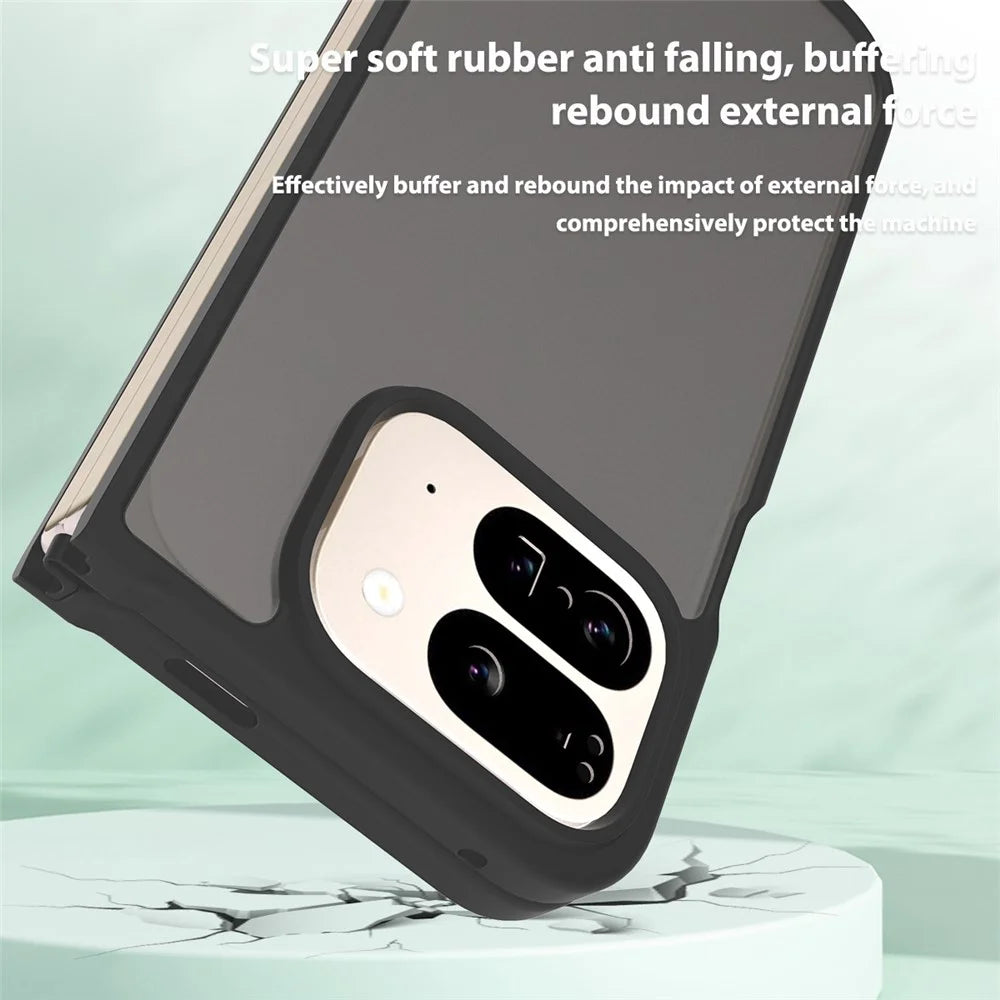 For Google Pixel 9 Pro Fold 5G Case Skin Touch TPU Frame Acrylic Back Phone Cover - Black - 4