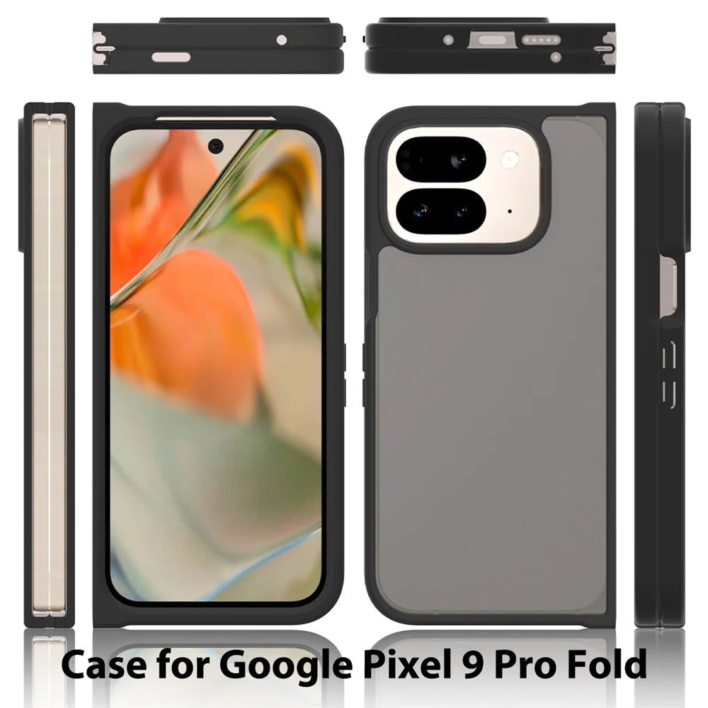 For Google Pixel 9 Pro Fold 5G Case Skin Touch TPU Frame Acrylic Back Phone Cover - Black - 6