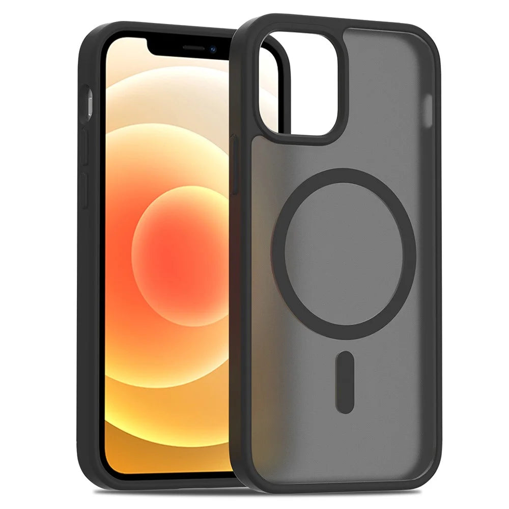 For iPhone 12 Pro / 12 Case Compatible with MagSafe TPU Frame Acrylic Back Phone Cover Skin Touch - Black - 1