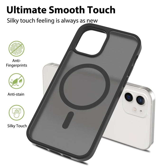For iPhone 12 Pro / 12 Case Compatible with MagSafe TPU Frame Acrylic Back Phone Cover Skin Touch - Black - 2