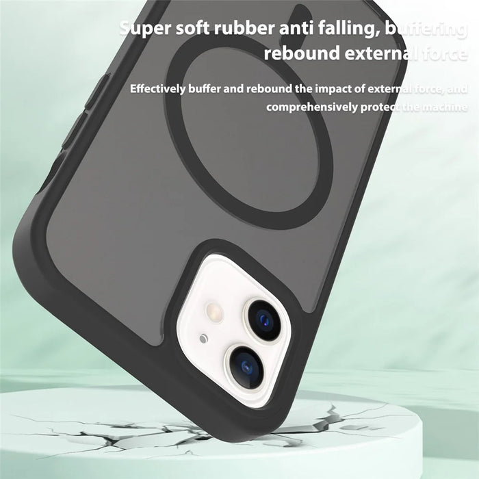 For iPhone 12 Pro / 12 Case Compatible with MagSafe TPU Frame Acrylic Back Phone Cover Skin Touch - Black - 5