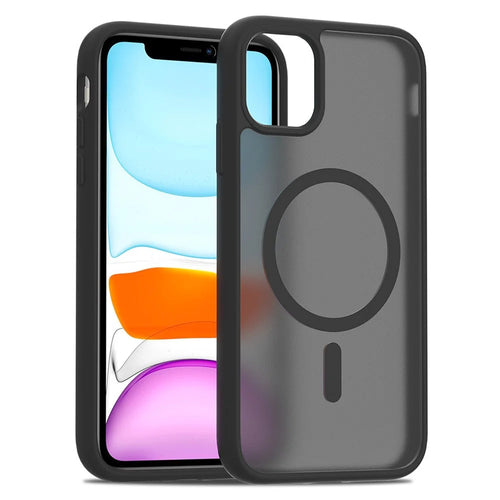 For iPhone 11 / XR Case Compatible with MagSafe TPU Frame Acrylic Back Phone Cover Skin Touch - Black - 1