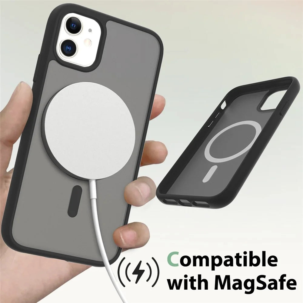 For iPhone 11 / XR Case Compatible with MagSafe TPU Frame Acrylic Back Phone Cover Skin Touch - Black - 3