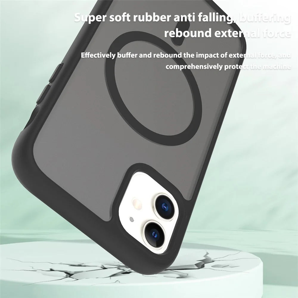 For iPhone 11 / XR Case Compatible with MagSafe TPU Frame Acrylic Back Phone Cover Skin Touch - Black - 5