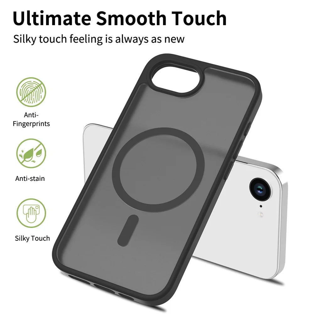 For iPhone 17e / 16e Case Compatible with MagSafe TPU Frame Acrylic Back Phone Cover Skin Touch - Black - 2