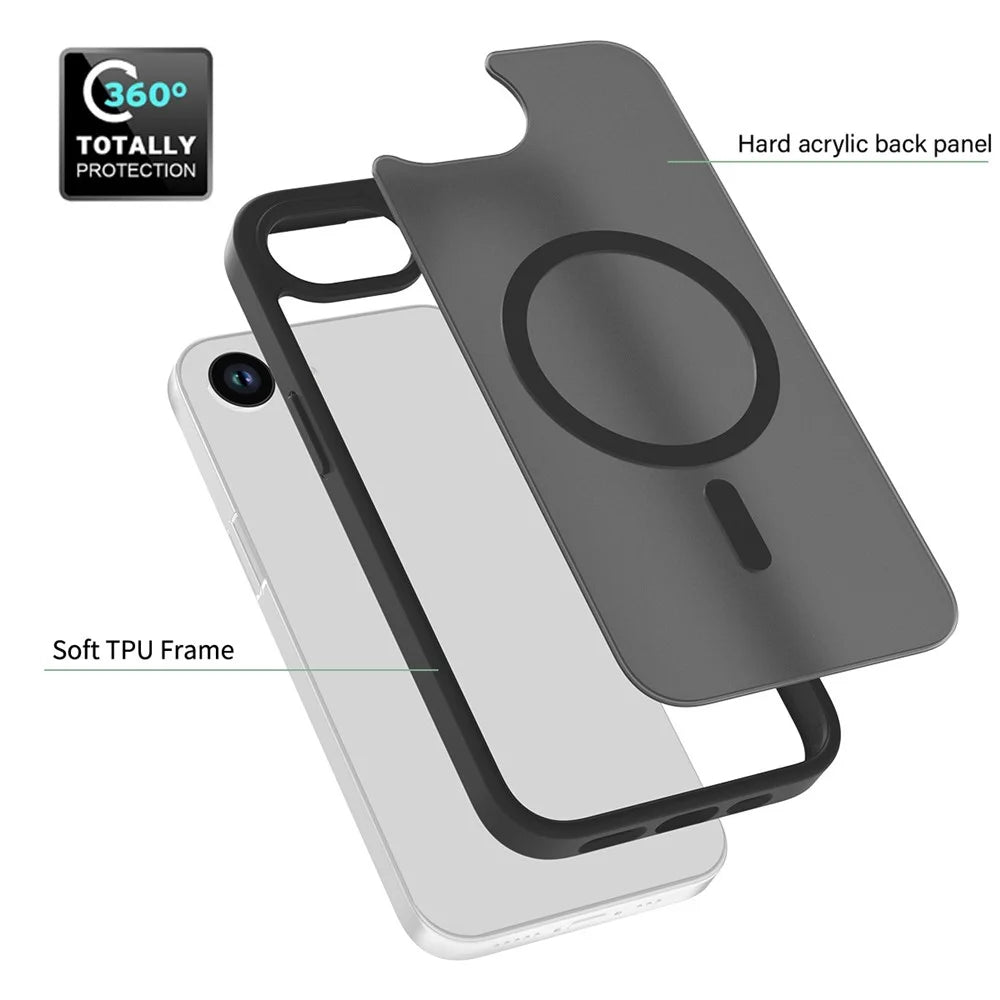 For iPhone 17e / 16e Case Compatible with MagSafe TPU Frame Acrylic Back Phone Cover Skin Touch - Black - 3