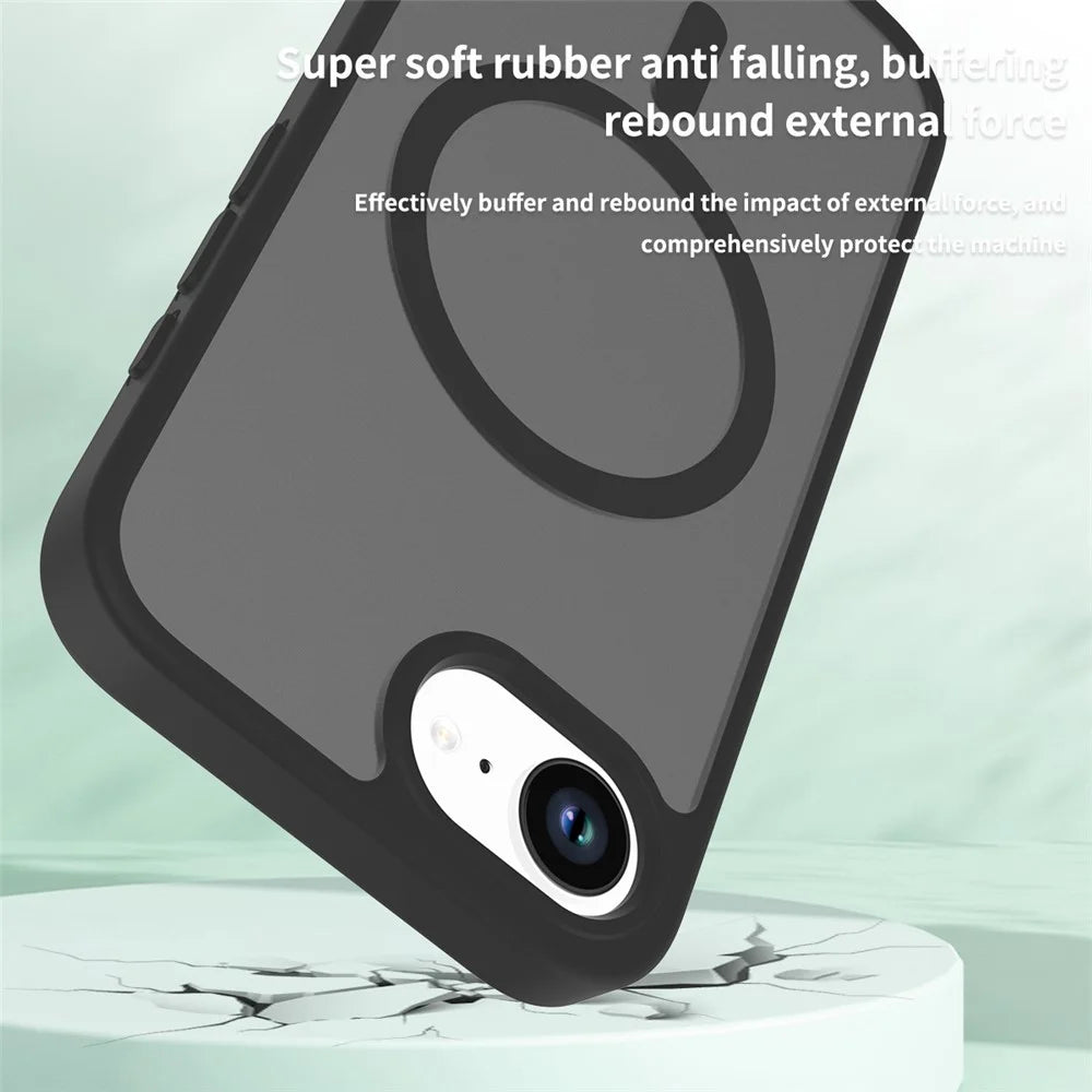 For iPhone 17e / 16e Case Compatible with MagSafe TPU Frame Acrylic Back Phone Cover Skin Touch - Black - 4