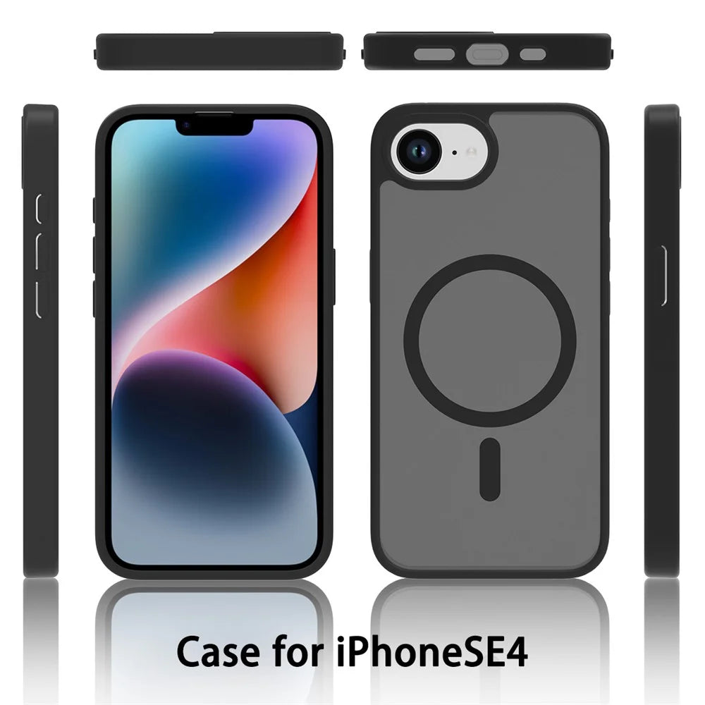 For iPhone 17e / 16e Case Compatible with MagSafe TPU Frame Acrylic Back Phone Cover Skin Touch - Black - 5